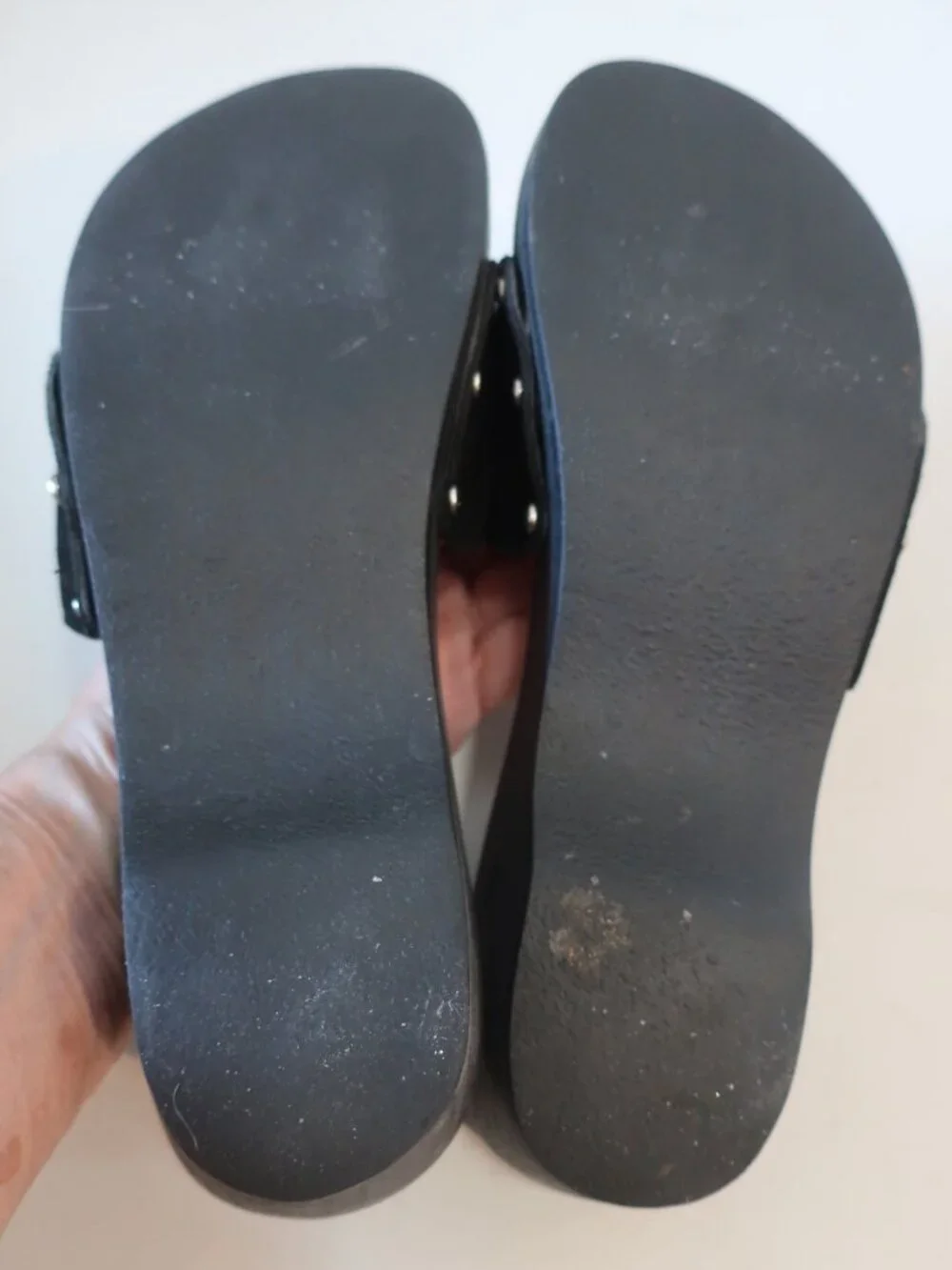 Authentic Women Chanel Black Suede Interlocked CC Wood Clog Mule Sandals 38 US/8